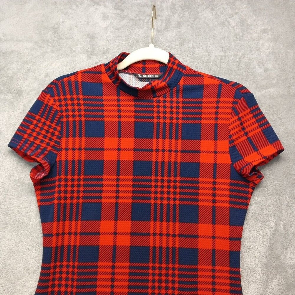 SHEIN Women Dress Plaid Bodycon Red Blue Knit Pullover Size M(8-10) - Picture 4 of 10